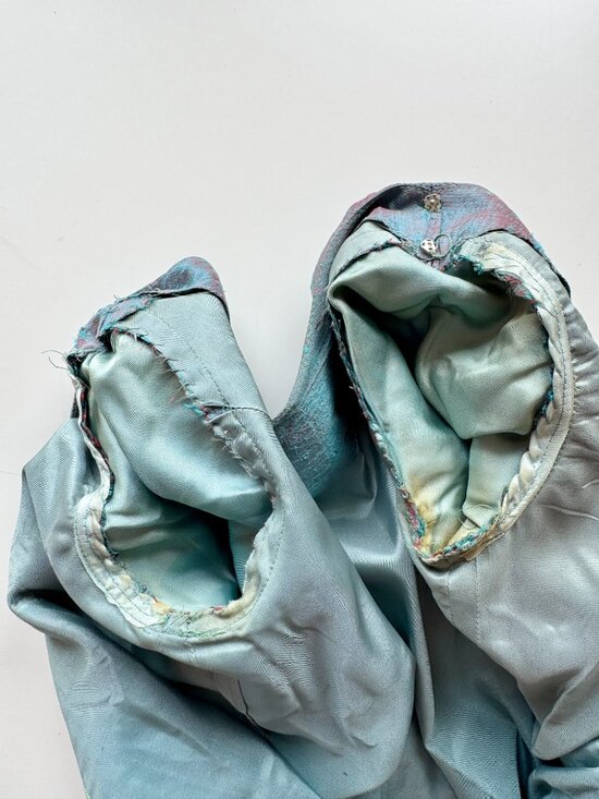 Vintage 60's Unbranded Iridescent Blue Dupioni Silk A-Line Dress, Size S - Picture 11 of 11